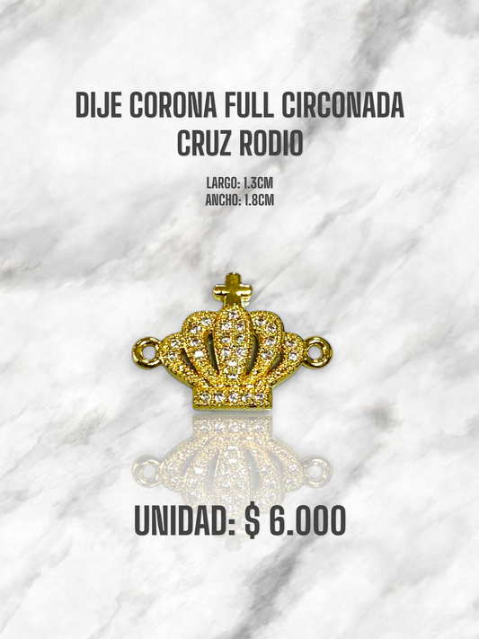 DIJE CORONA FULL CIRCONADA CRUZ RODIO