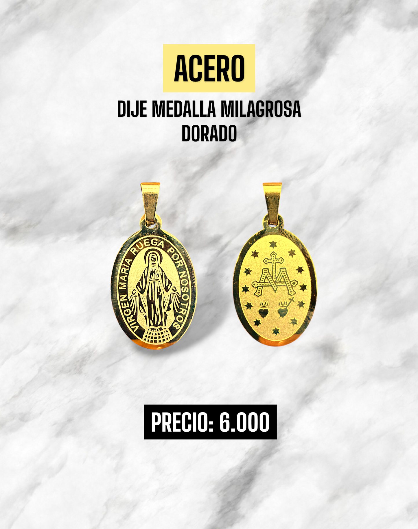 DIJE MEDALLA MILAGROSA DORADO ACERO