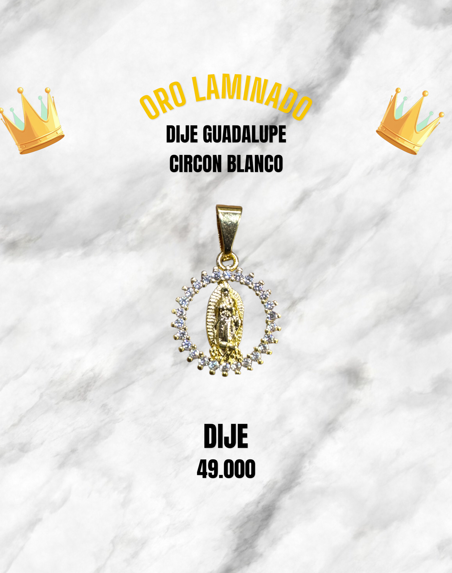 DIJE GUADALUPE CIRCON BLANCO ORO LAMINADO
