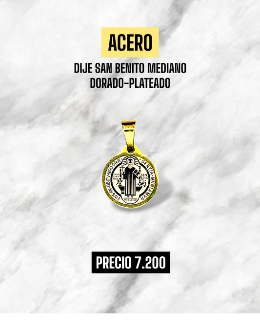 DIJE SAN BENITO MEDIANO DORADO-PLATEADO ACERO
