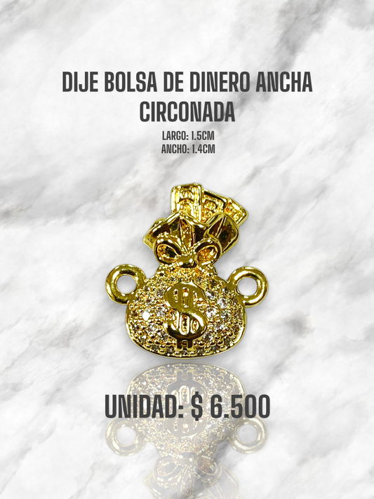 DIJE BOLSA DINERO ANCHA FULL CIRCON RODIO
