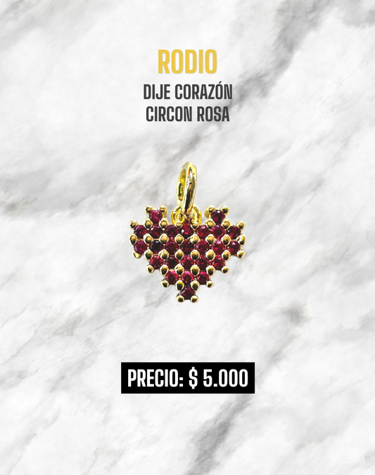 DIJE CORAZÓN CIRCON ROSA