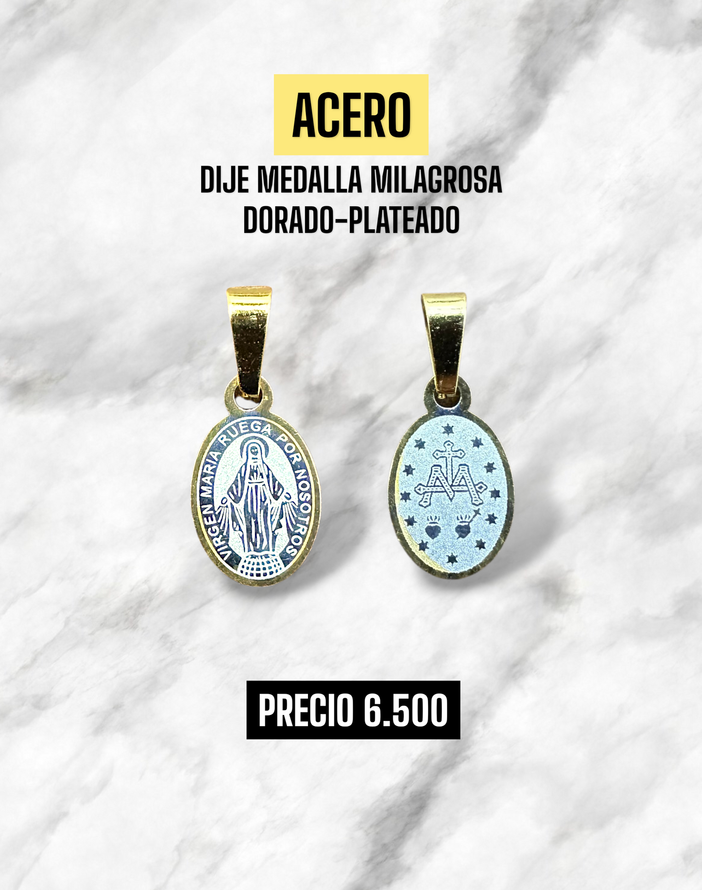 DIJE MEDALLA MILAGROSA DORADO-PLATEADO ACERO