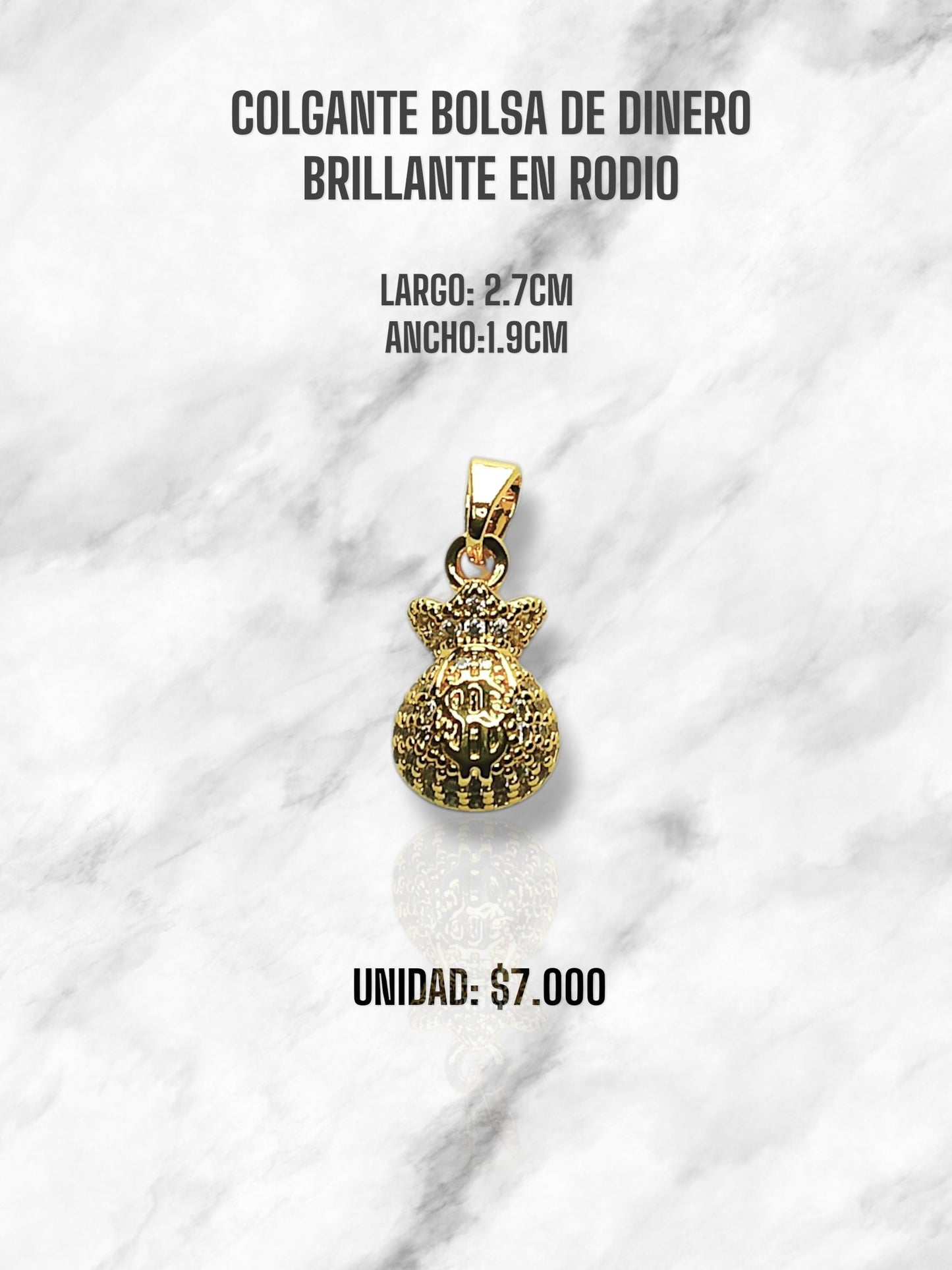 COLGANTE BOLSA DE DINERO BRILLANTE EN RODIO PEQUEÑA