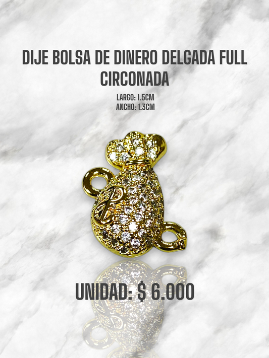 DIJE BOLSA DINERO DELGADA FULL CIRCON RODIO