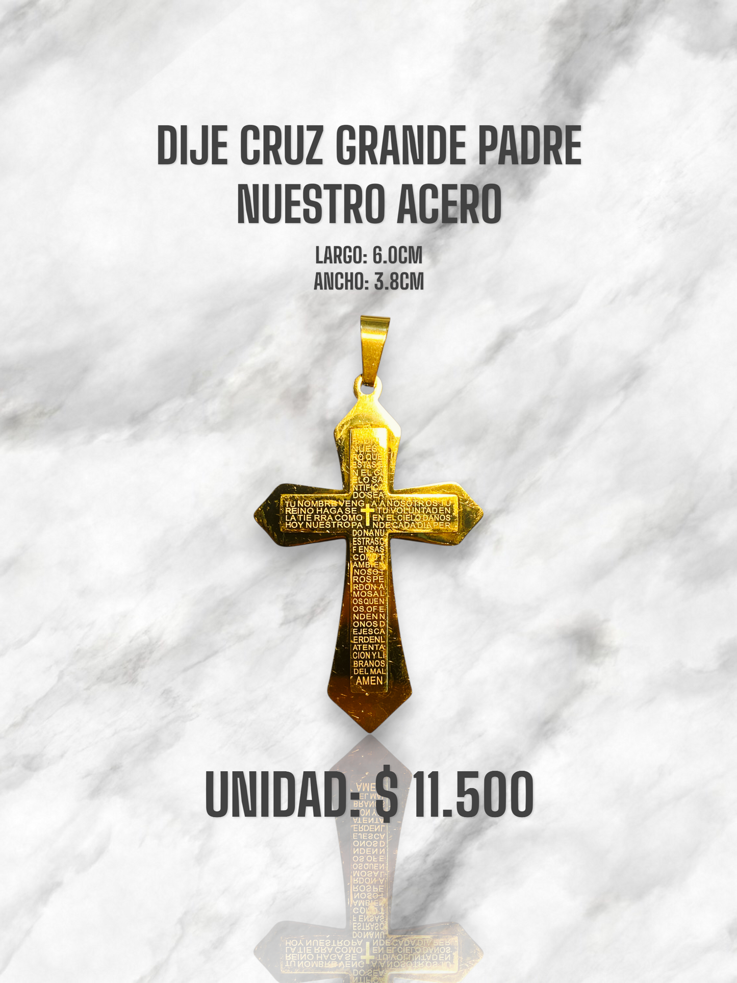 DIJE CRUZ GRANDE PADRE NUESTRO ACERO