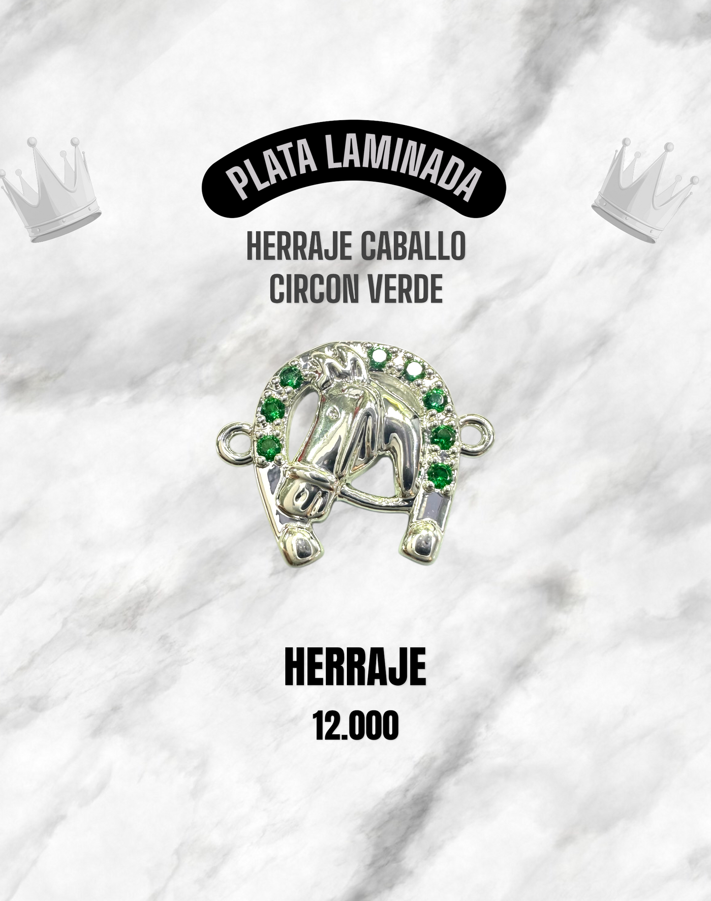 HERRAJE CABALLO CIRCON VERDE PLATA LAMINADA