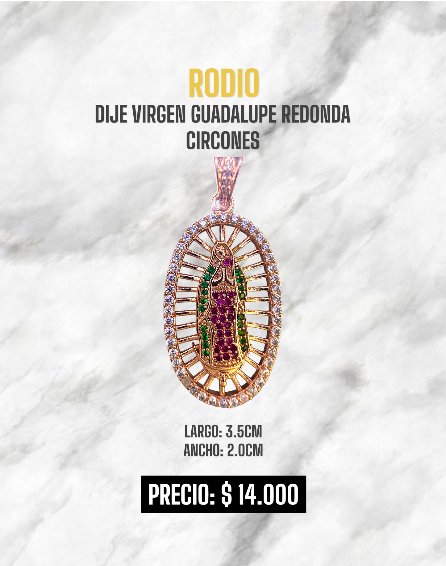 DIJE VIRGEN GUADALUPE REDONDA CIRCONES RODIO