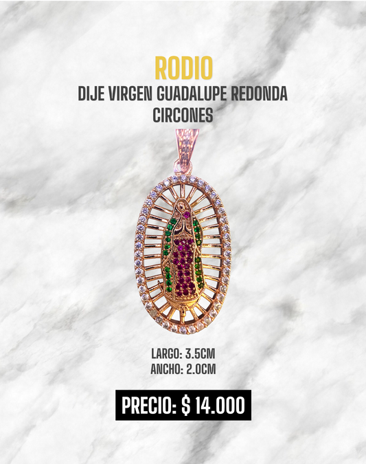 DIJE VIRGEN GUADALUPE REDONDA CIRCONES RODIO