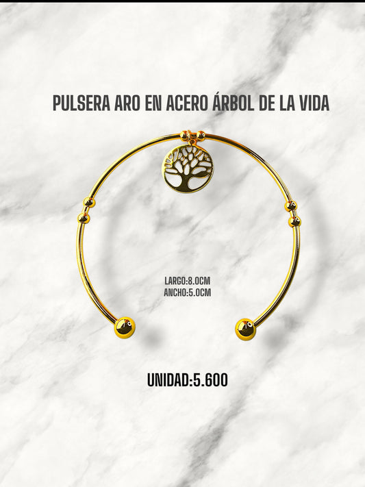 PULSERA ARO EN ACERO ÁRBOL DE LA VIDA