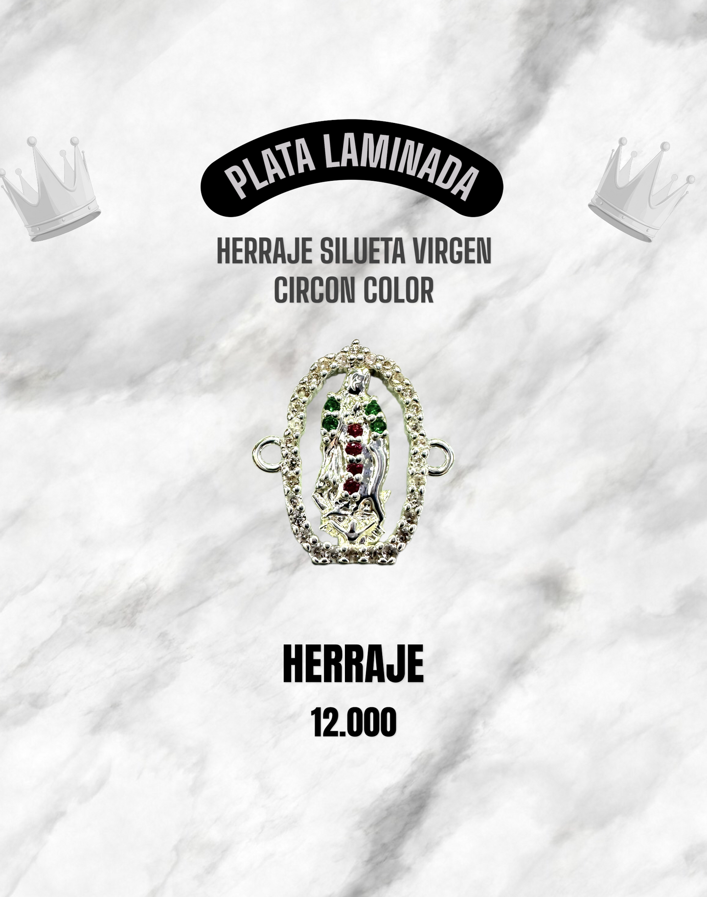 HERRAJE SILUETA VIRGEN CIRCON COLOR PLATA LAMINADA