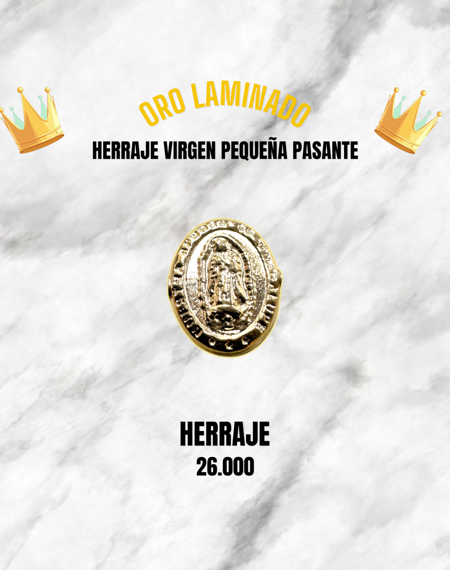 HERRAJE VIRGEN PEQUEÑA PASANTE ORO LAMINADO
