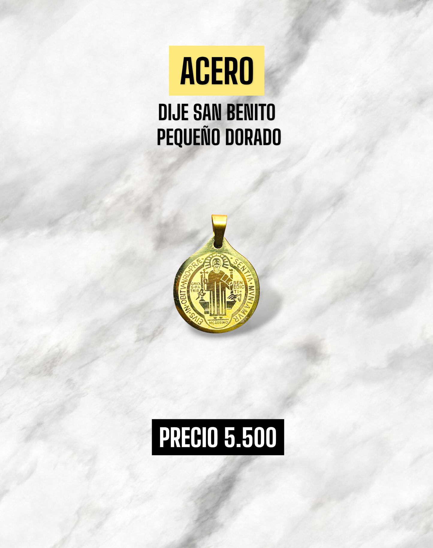 DIJE SAN BENITO PEQUEÑO DORADO ACERO