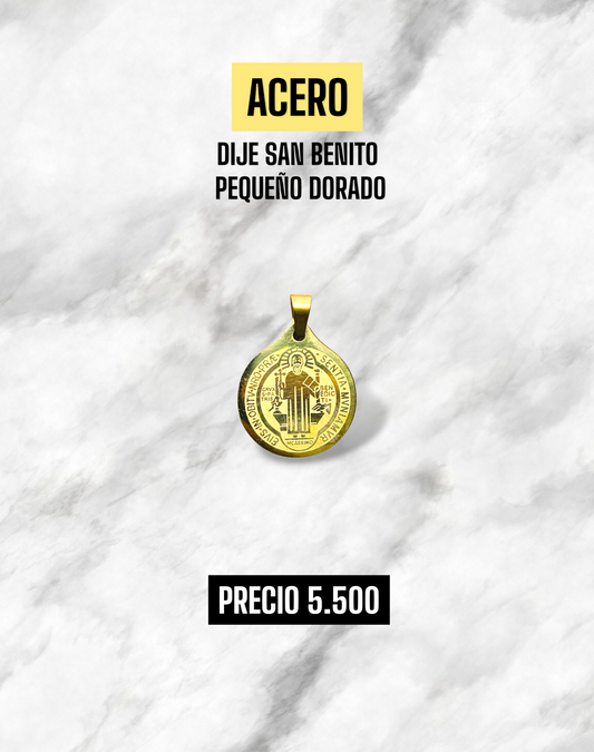 DIJE SAN BENITO PEQUEÑO DORADO ACERO