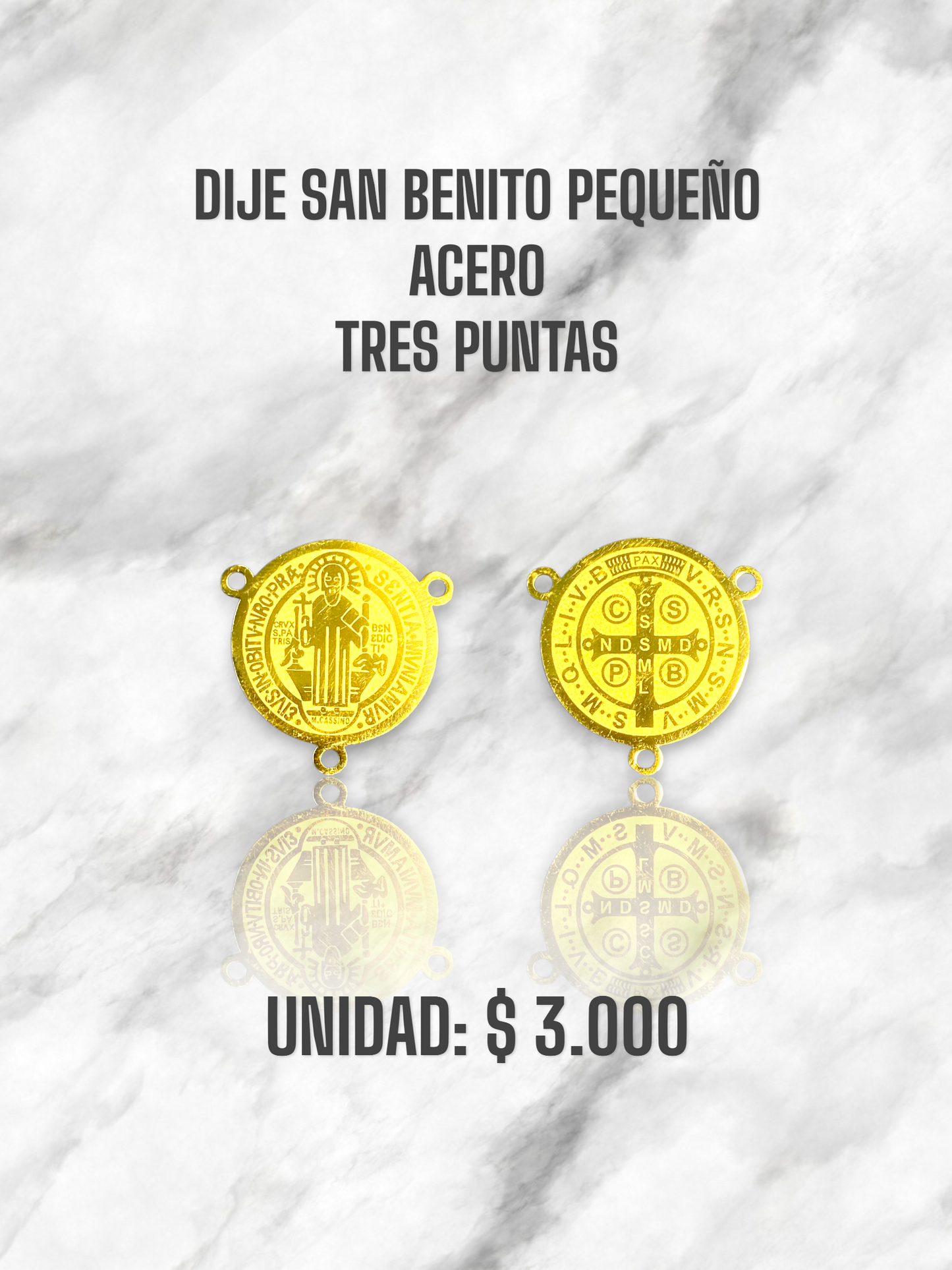 DIJE SAN BENITO PEQUEÑO TRES PUNTAS ACERO