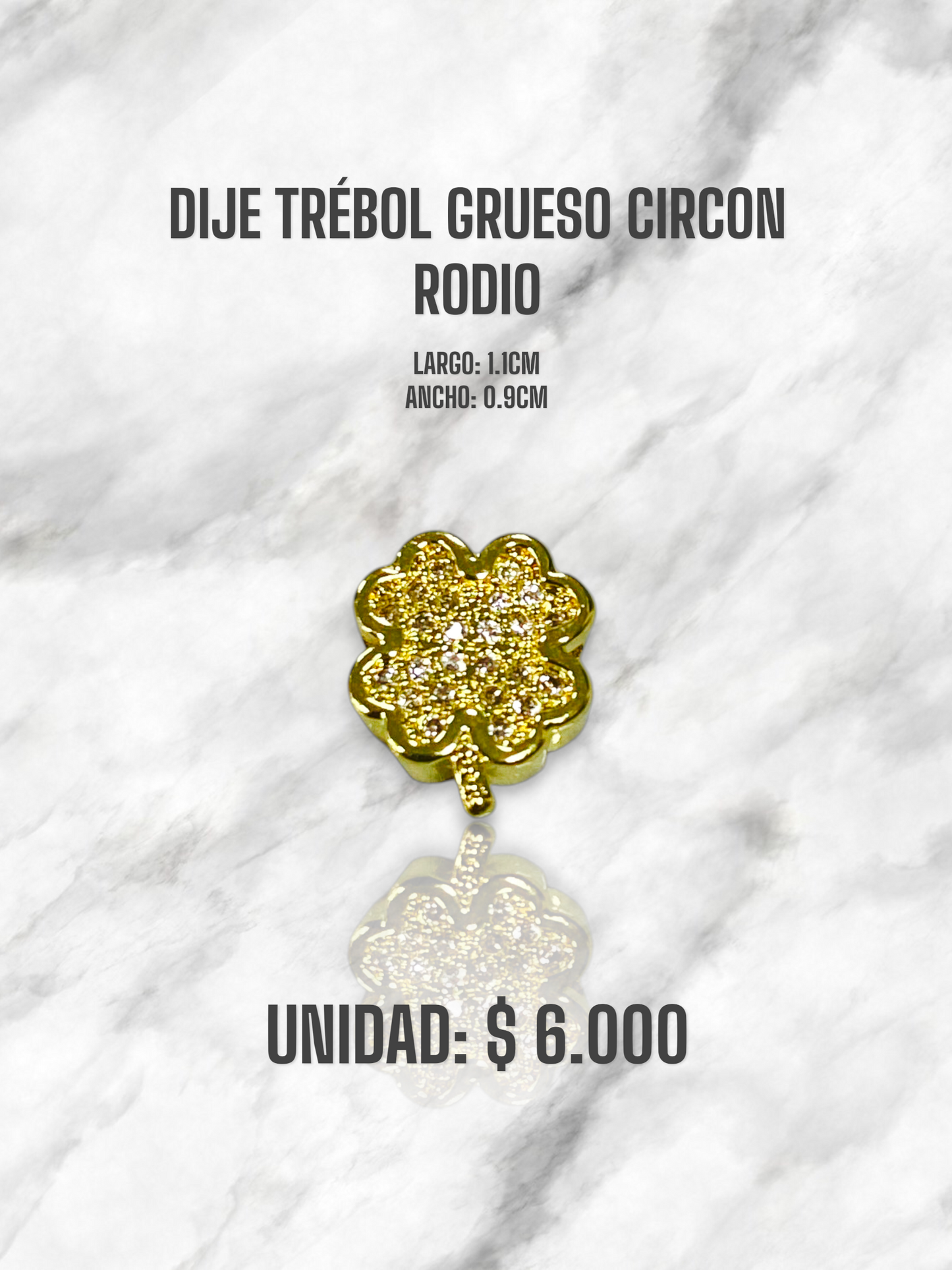 DIJE TREBOL GRUESO CIRCON RODIO