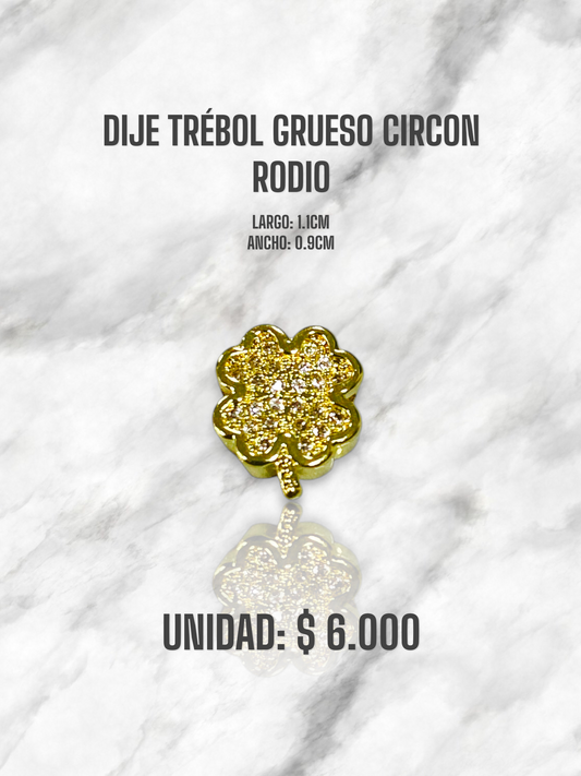 DIJE TREBOL GRUESO CIRCON RODIO