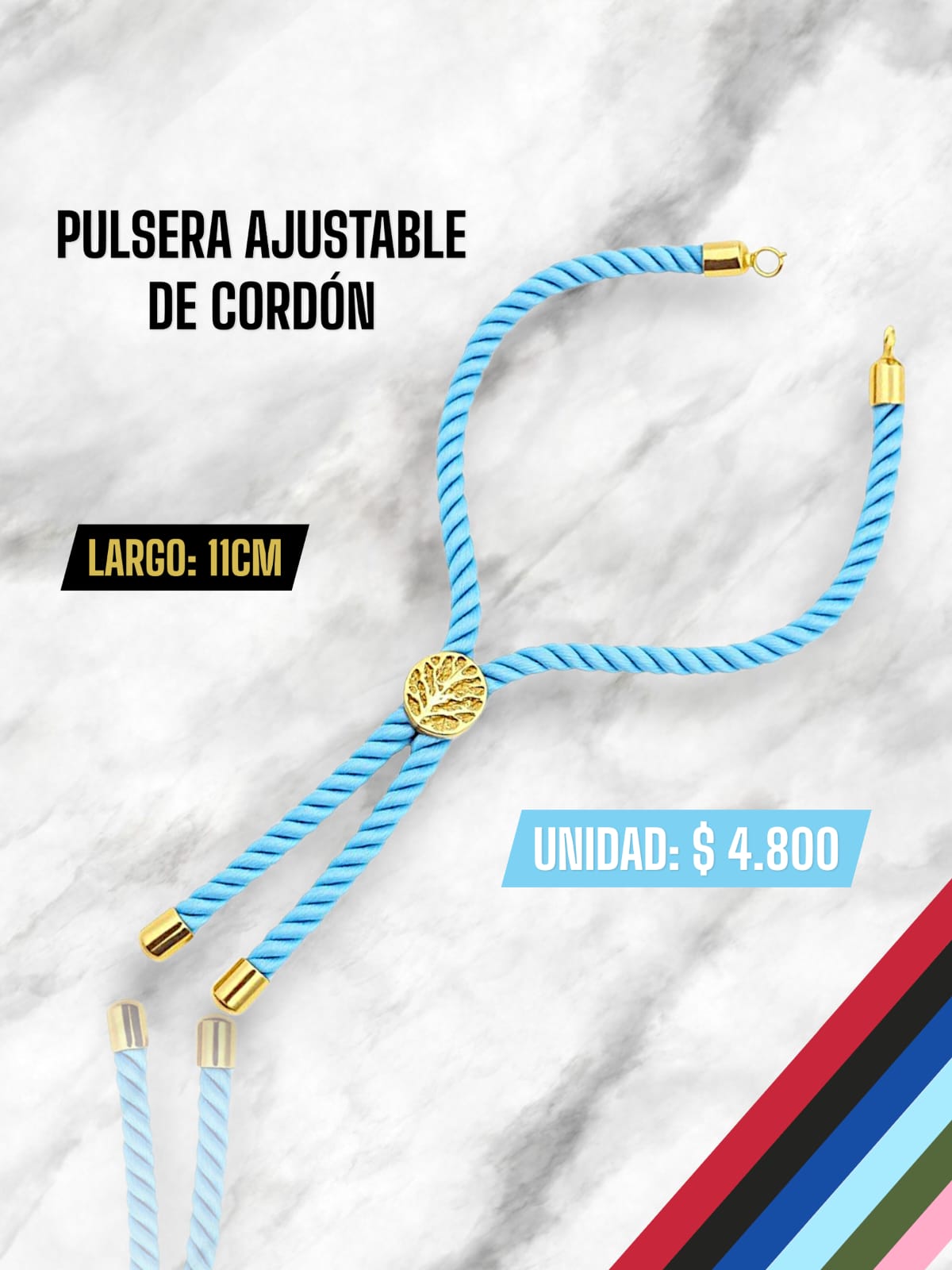 PULSERA AJUSTABLE DE CORDÓN AZUL CIELO