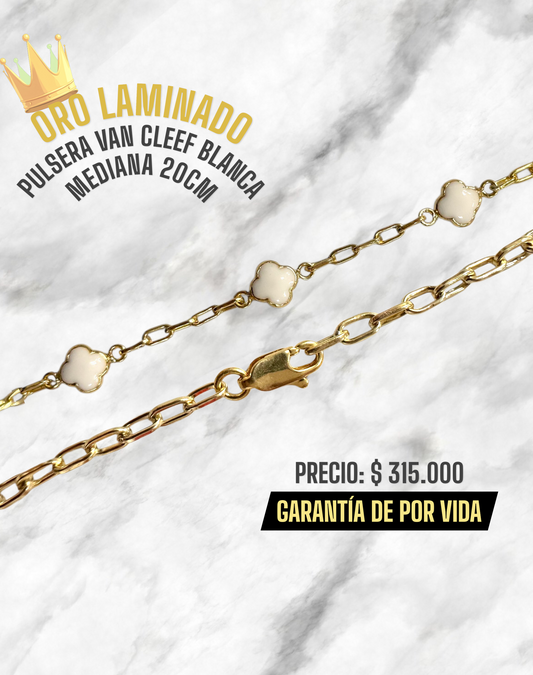 PULSERA VAN CLEEF BLANCA MEDIANA 20CM ORO LAMINADO