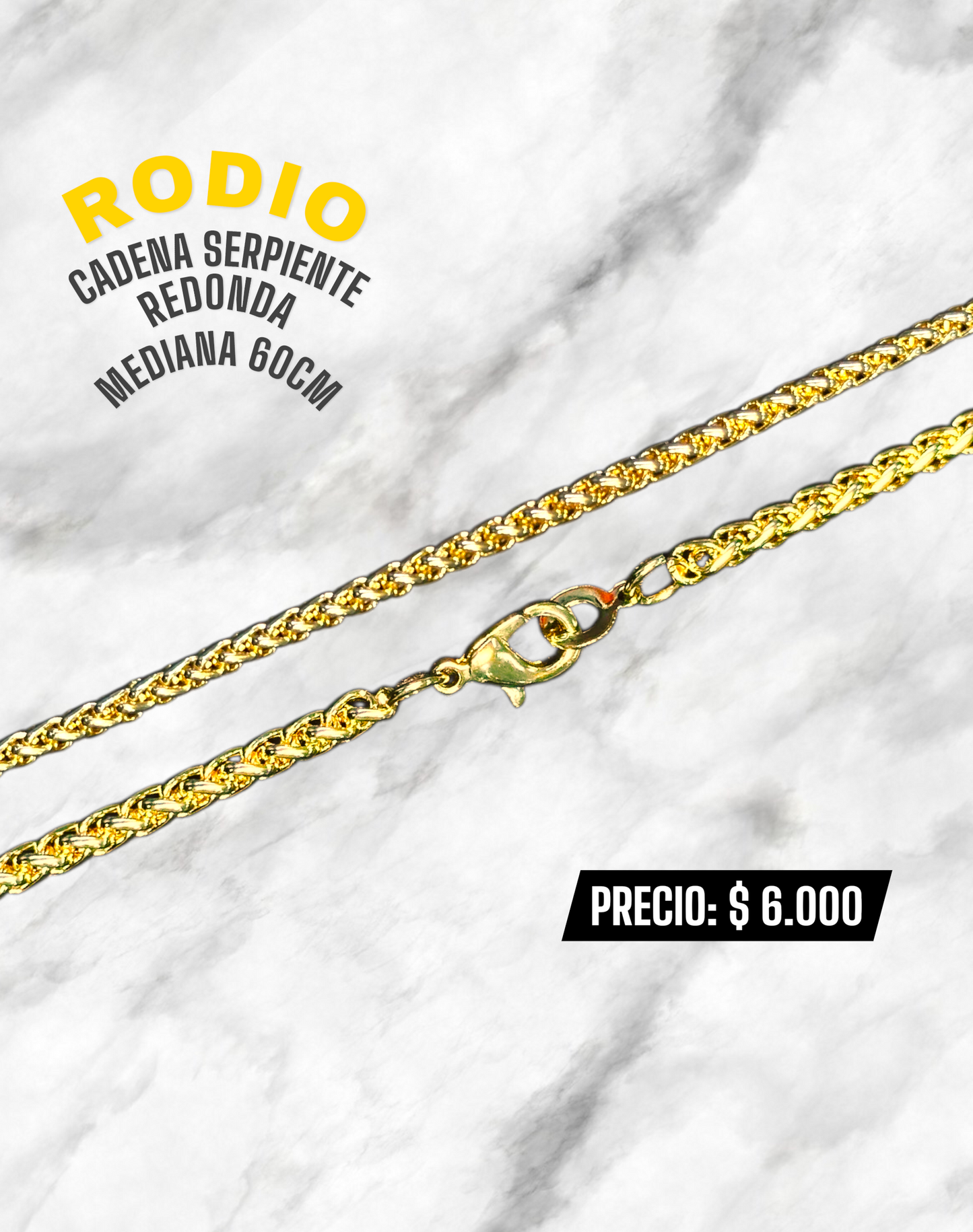 CADENA SERPIENTE REDONDA 60CM RODIO
