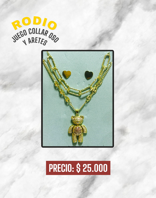 JUEGO COLLAR DE OSO Y ARETES