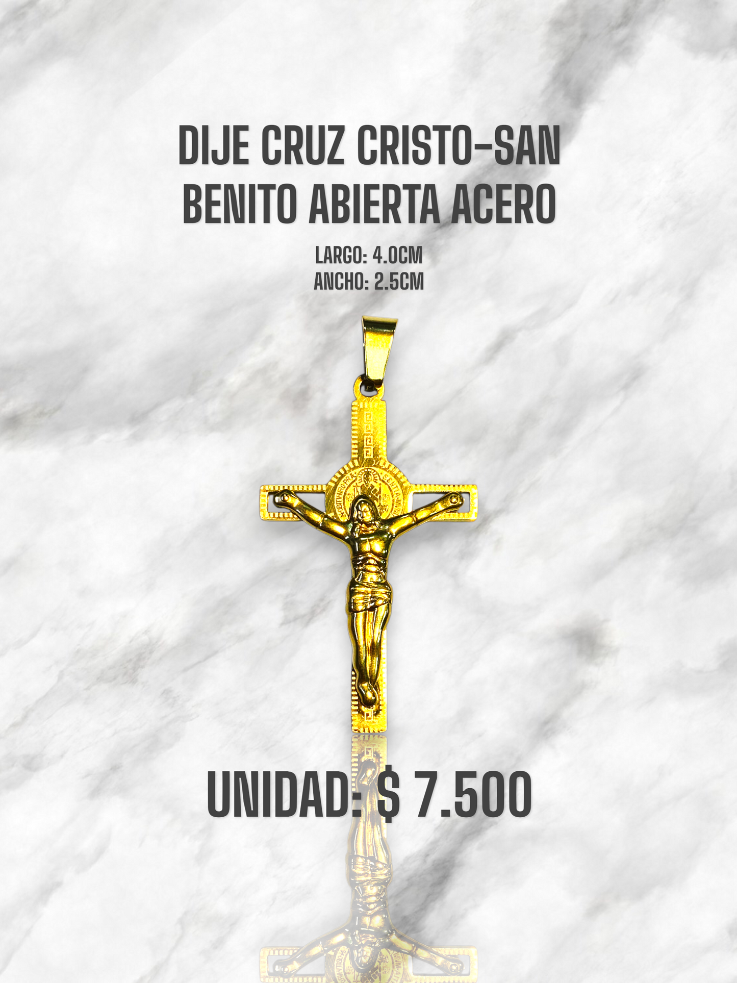 DIJE CRUZ SAN BENITO ABIERTA ACERO