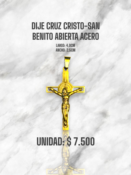 DIJE CRUZ SAN BENITO ABIERTA ACERO