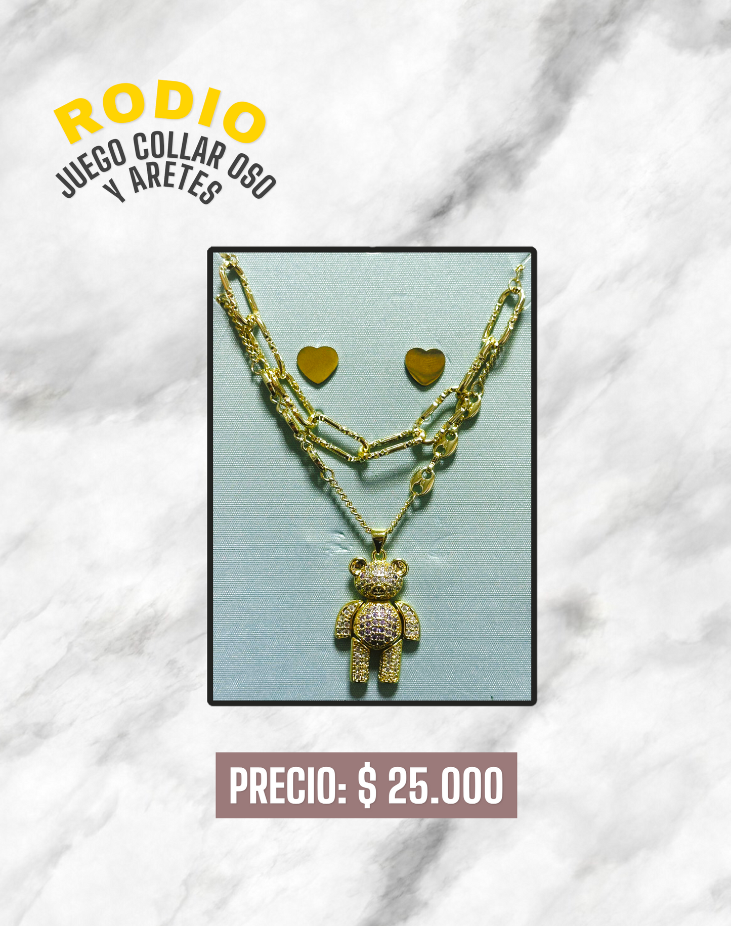 JUEGO COLLAR DE OSO Y ARETES