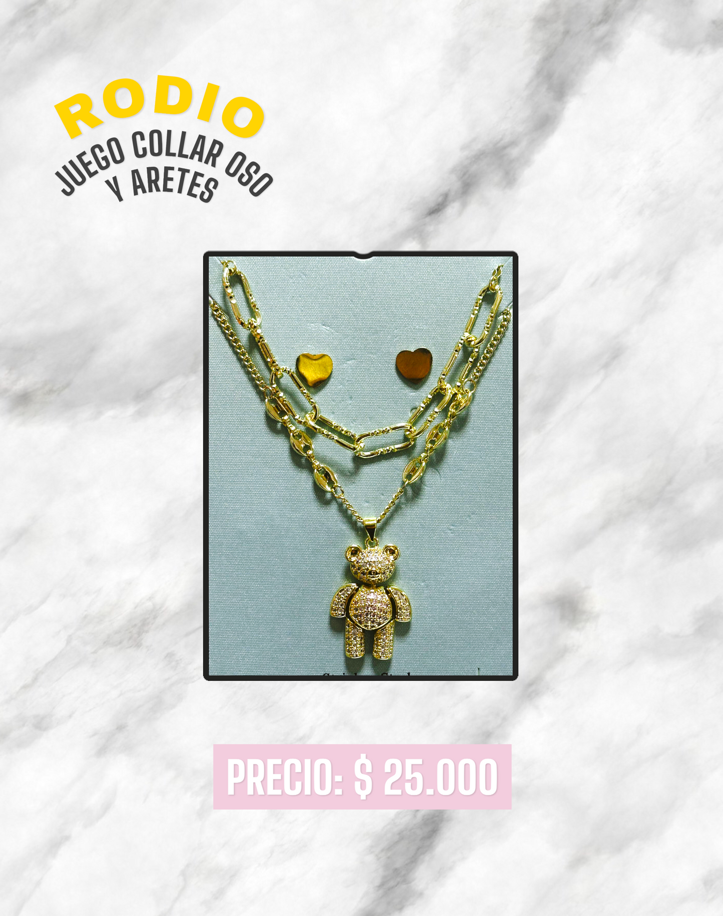 JUEGO COLLAR DE OSO Y ARETES