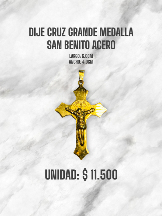 DIJE CRUZ GRANDE MEDALLA SAN BENITO ACERO