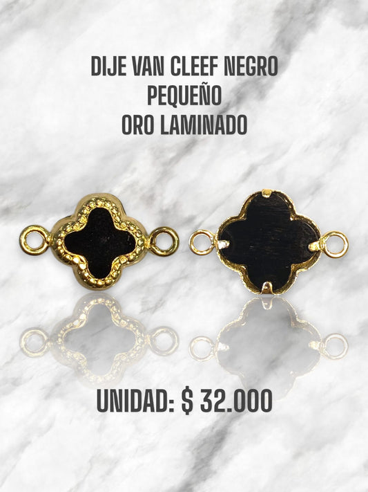 DIJE VAN CLEEF NEGRO PEQUEÑO PULSO ORO LAMINADO