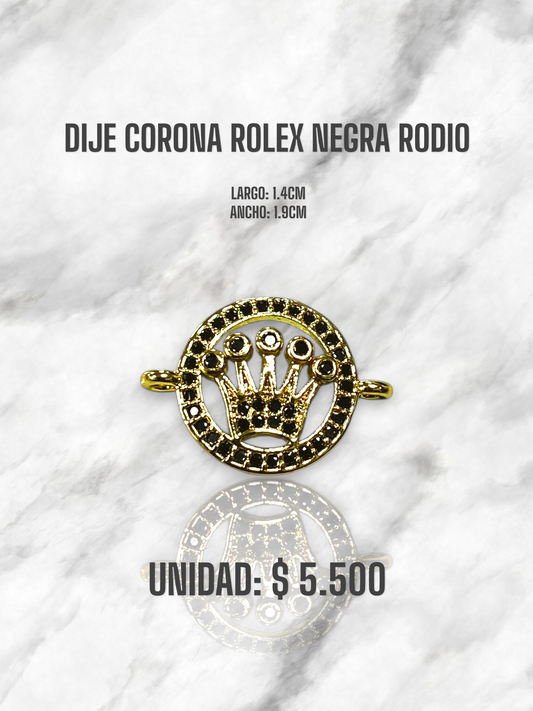 DIJE CORONA ROLEX NEGRA RODIO