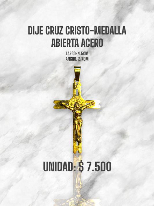DIJE CRUZ CRISTO-MEDALLA ABIERTA ACERO
