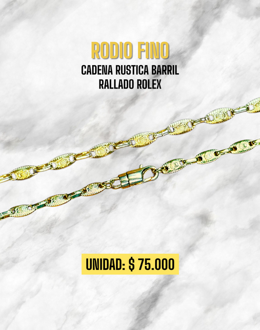 CADENA RUSTICA BARRIL RALLADO ROLEX RODIO FINO