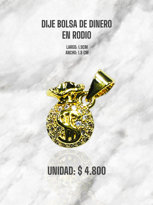 DIJE BOLSA DE DINERO CIRCON RODIO