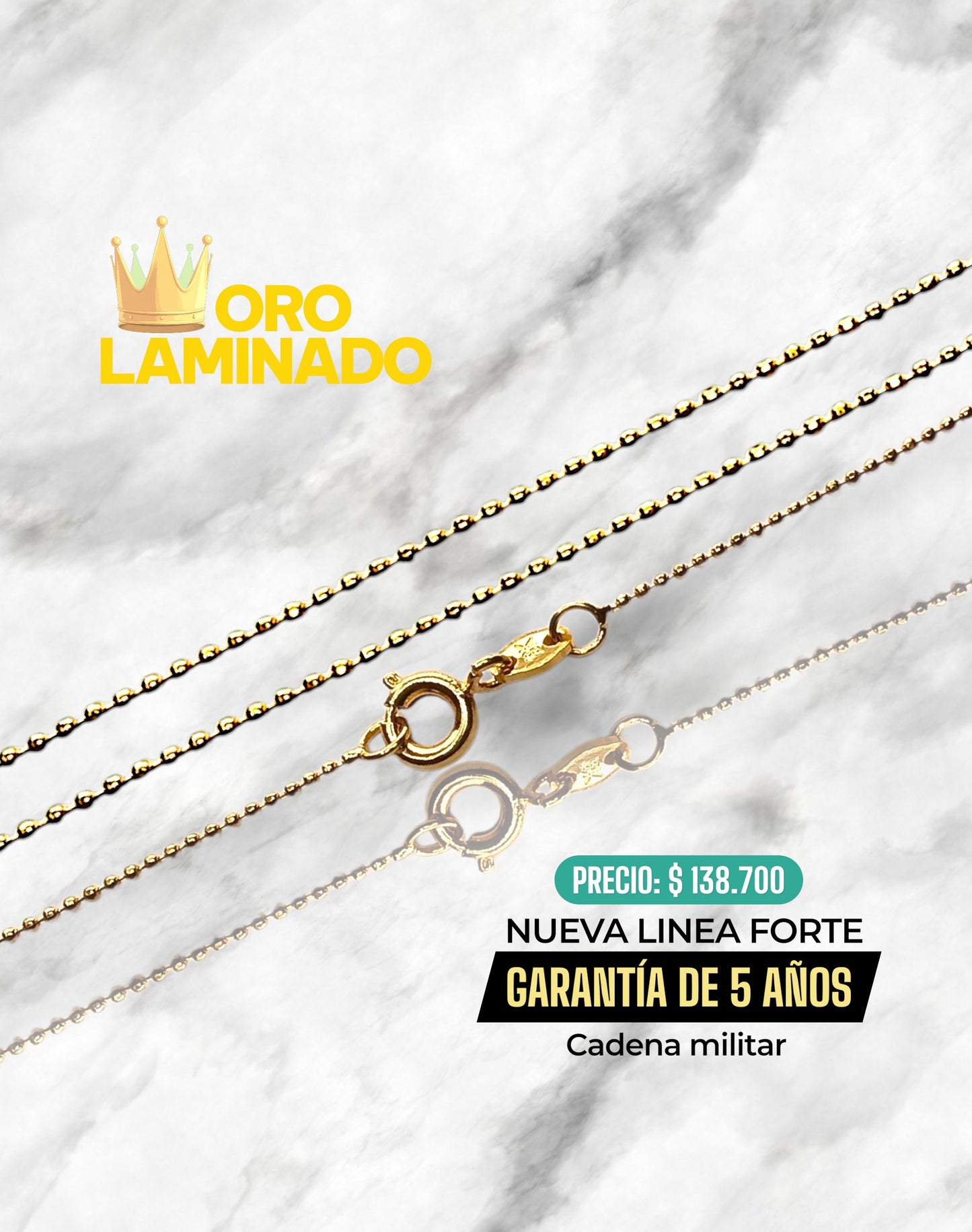 CADENA MILITAR 50CM ORO LAMINADO LINEA FORTE