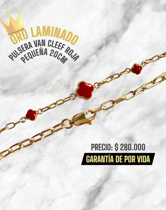 PULSERA VAN CLEEF ROJA PEQUEÑA 20CM ORO LAMINADO