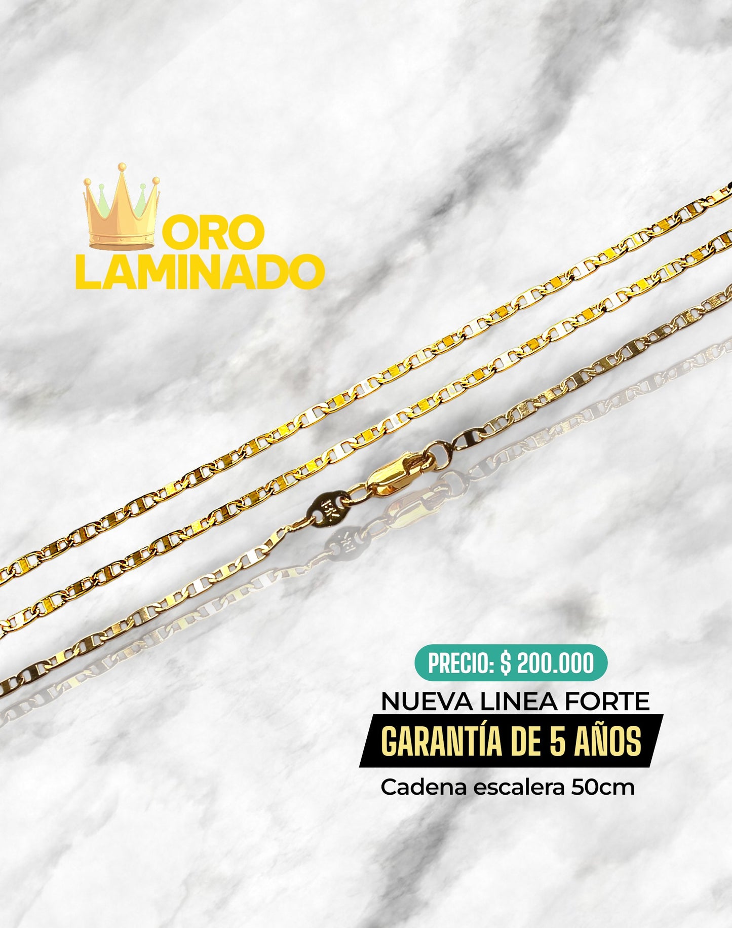CADENA ESCALERA 50CM ORO LAMINADO LINEA FORTE