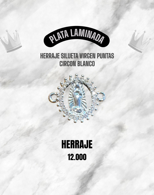 HERRAJE VIRGEN SILUETA PUNTAS CIRCÓN BLANCO PLATA LAMINADA