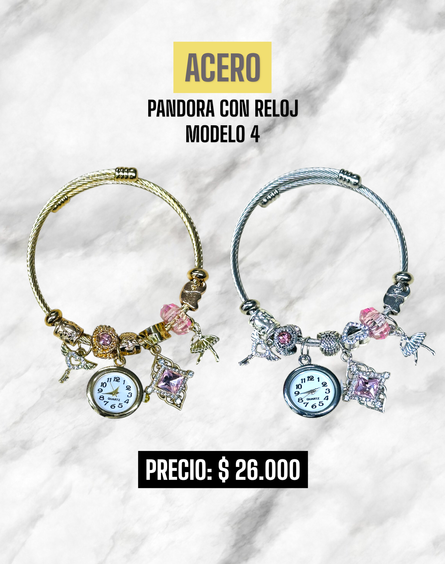 PANDORA CON RELOJ MODELO 4 ACERO