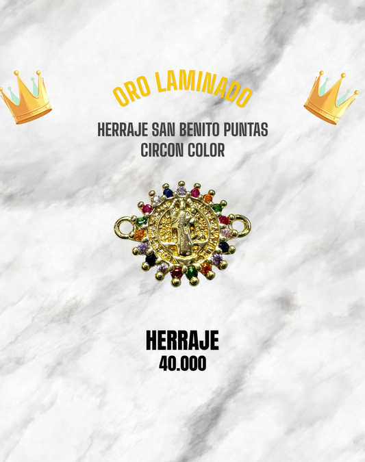 HERRAJE SAN BENITO PUNTAS CIRCÓN COLOR PULSO ORO LAMINADO