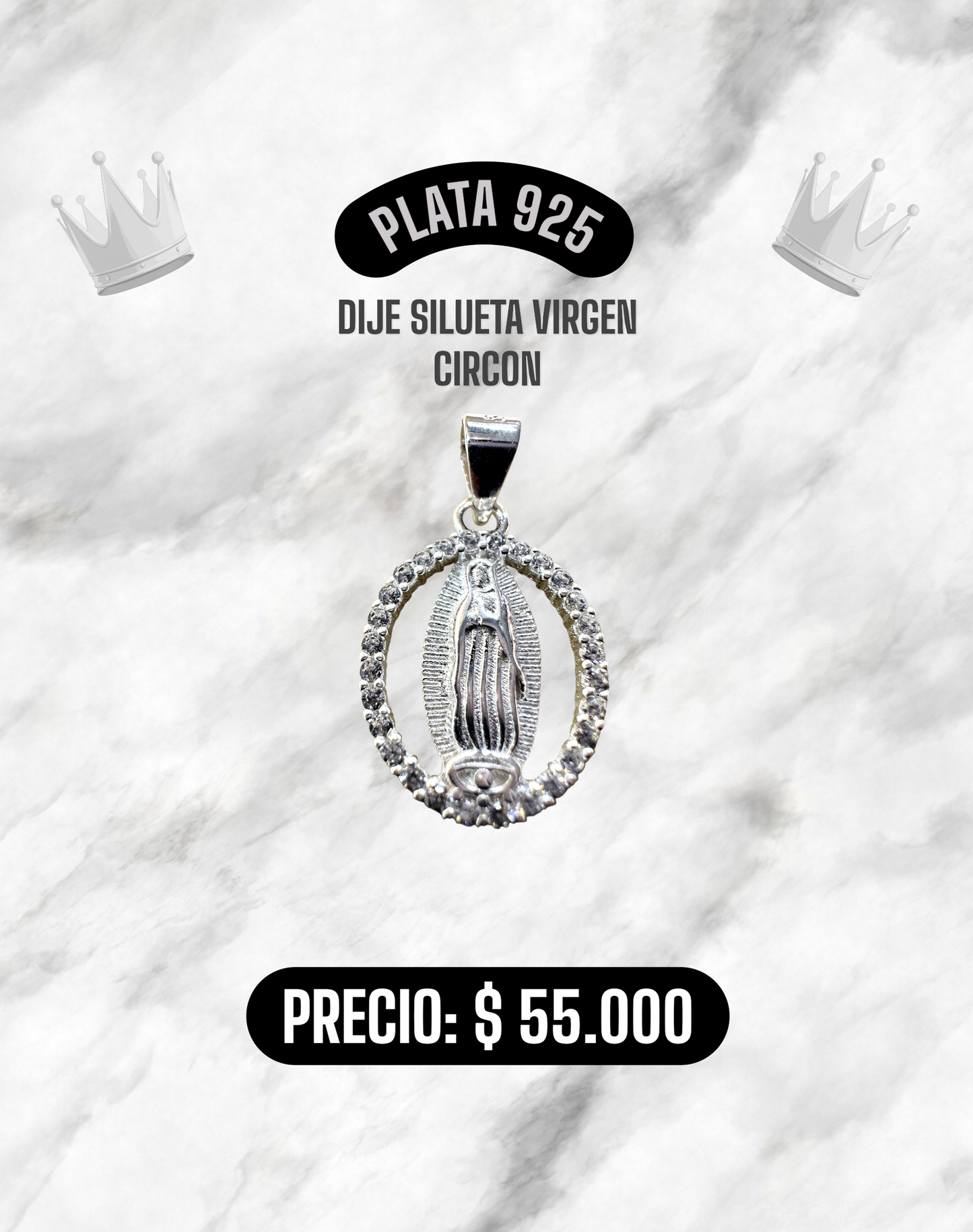 DIJE SILUETA VIRGEN CIRCON PLATA 925