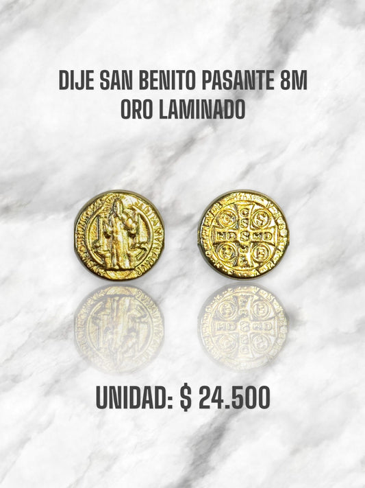 DIJE SAN BENITO 8MM PASANTE ORO LAMINADO