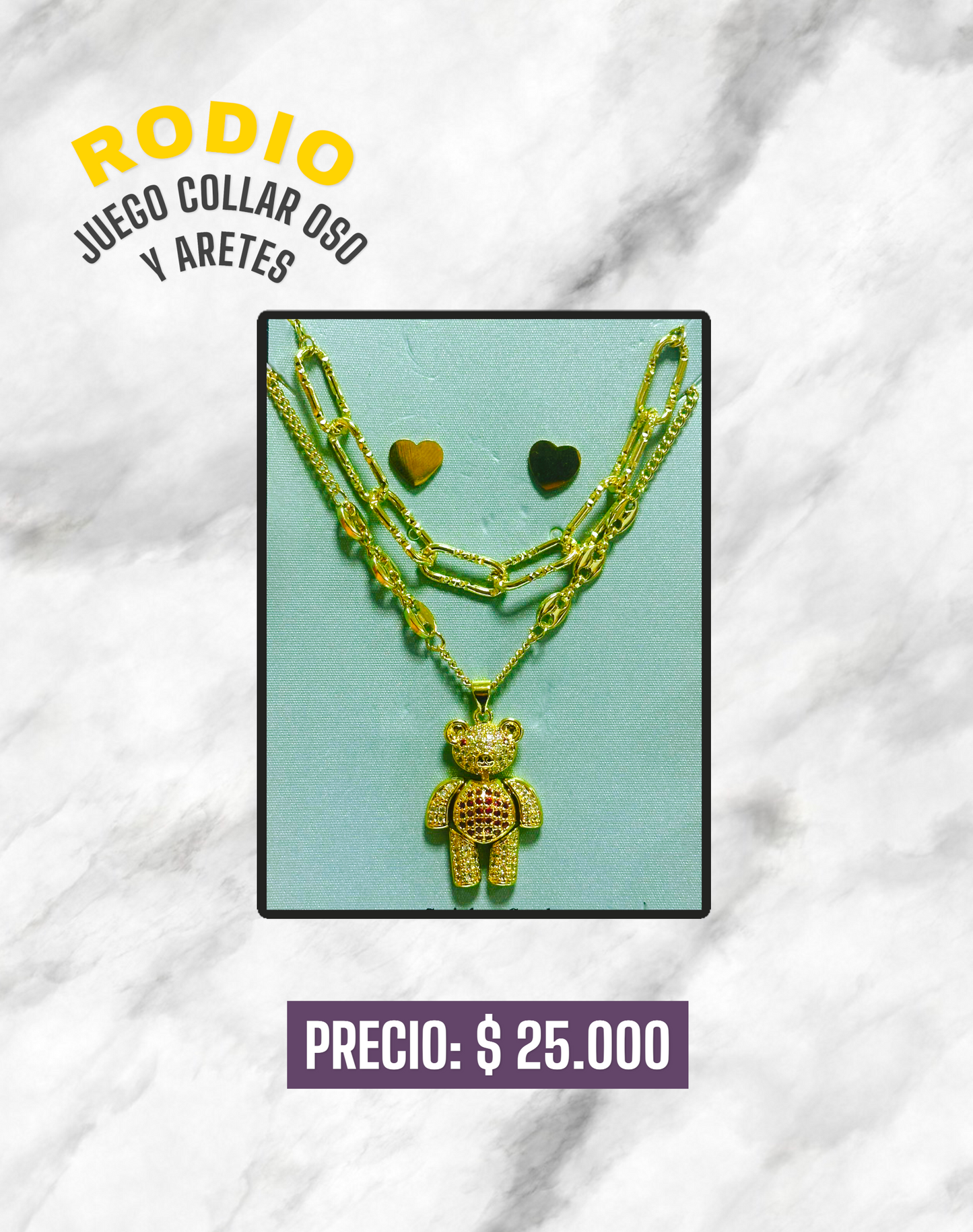 JUEGO COLLAR DE OSO Y ARETES