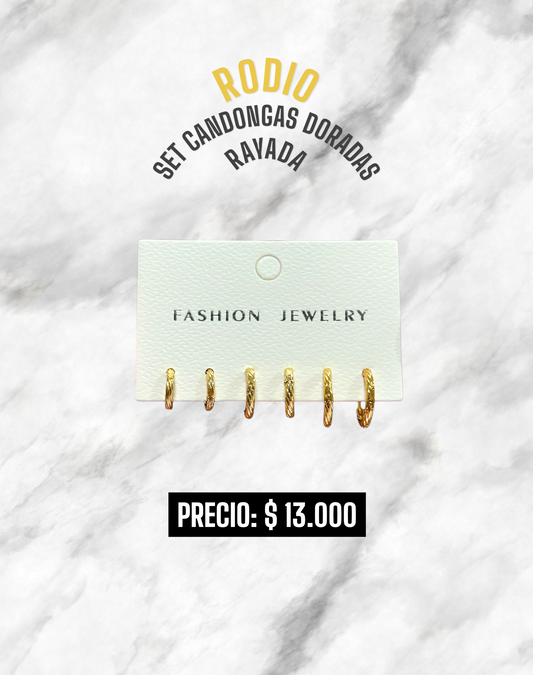 SET CANDONGAS RAYADAS DORADAS RODIO
