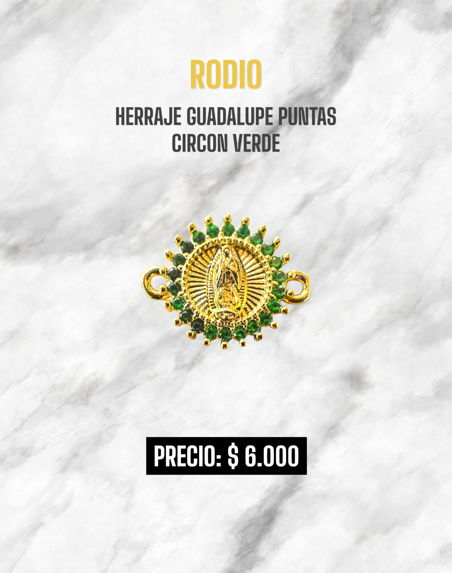 HERRAJE GUADALUPE PUNTAS CIRCÓN VERDE RODIO