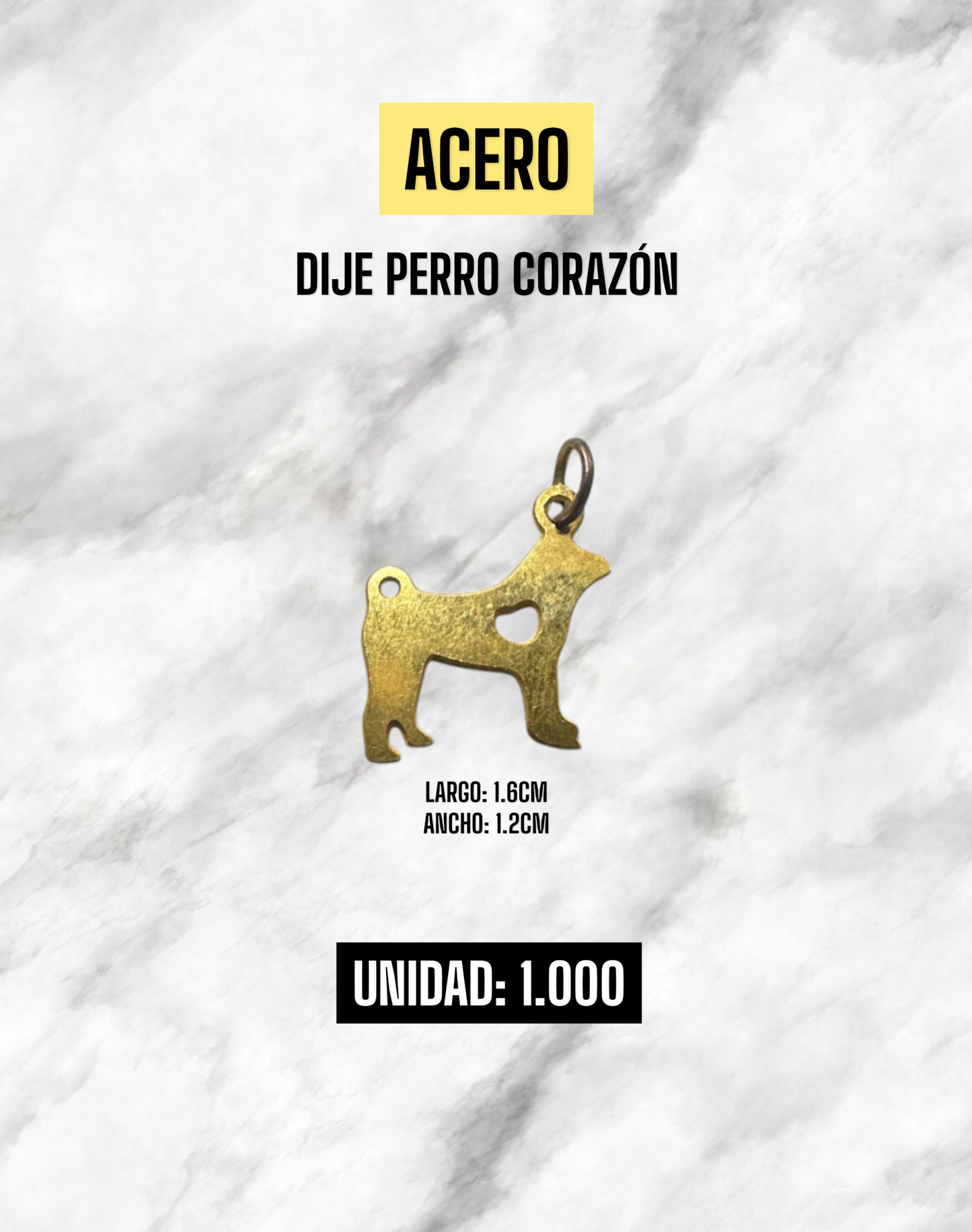 DIJE PERRO CORAZÓN ACERO