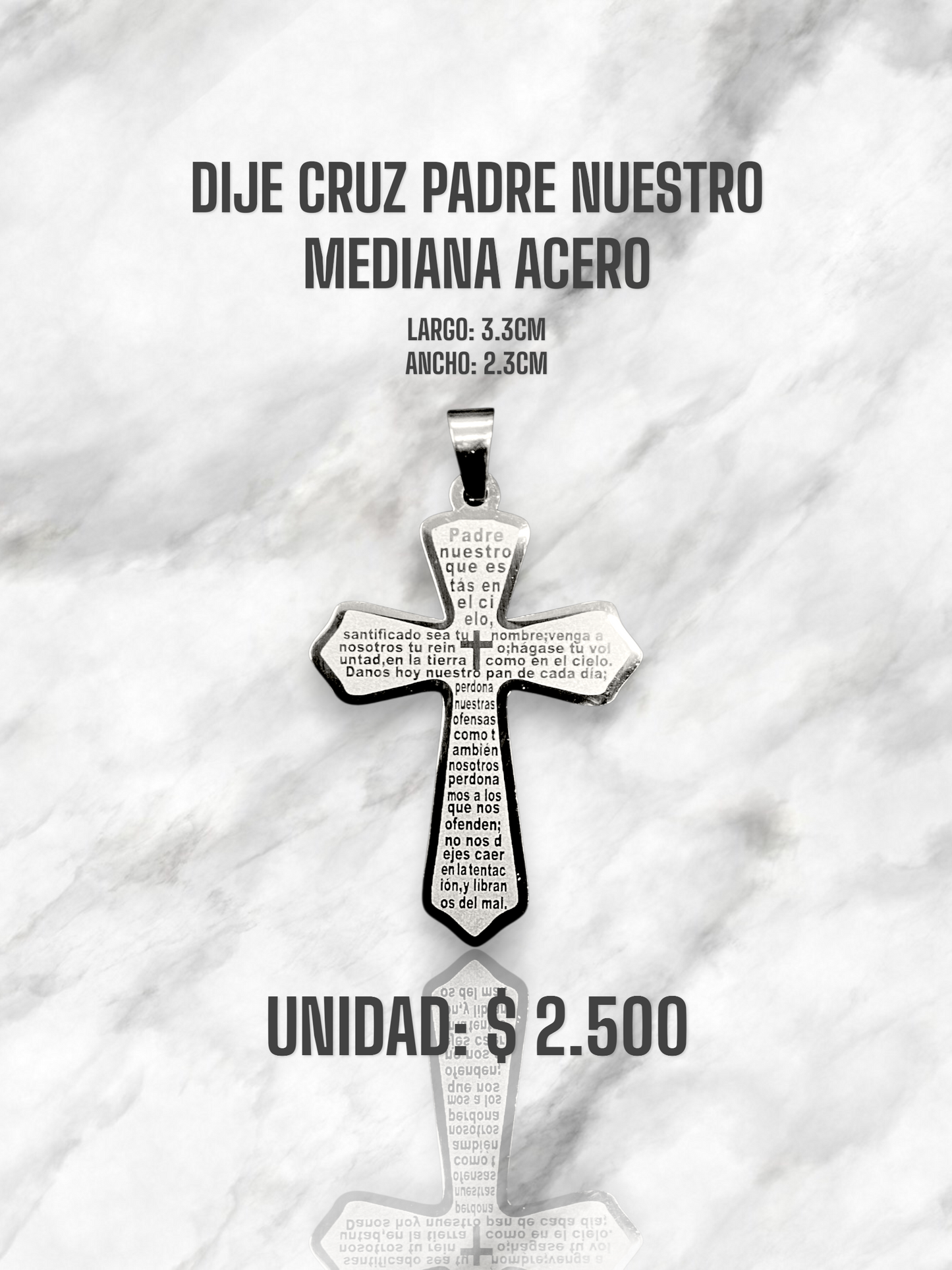 DIJE CRUZ PADRE NUESTRO MEDIANO ACERO PLATEADO
