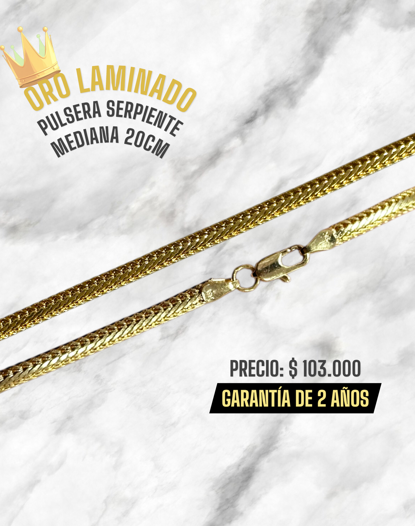 PULSERA SERPIENTE MEDIANA 20CM ORO LAMINADO