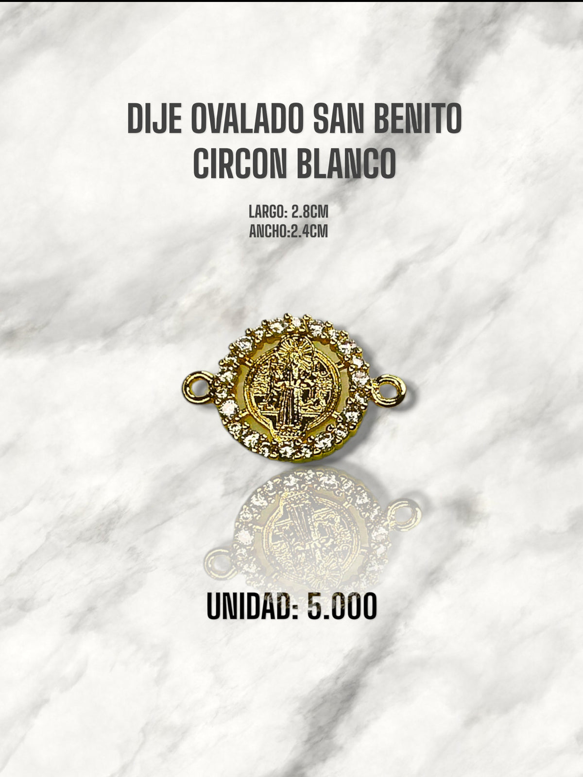 DIJE OVALADO SAN BENITO CIRCON BLANCO